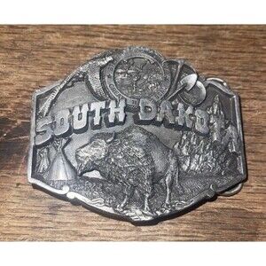 VINTAGE 1987  SOUTH DAKOTA SD SOUVENIR Pewter Enamel Siskiyou BELT BUCKLE